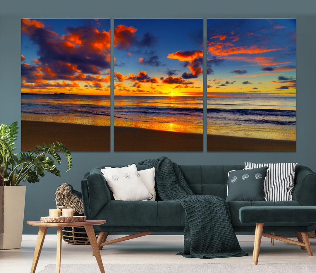 Marvellous Sunset Ocean Beach Landscape Wall Art Canvas Print