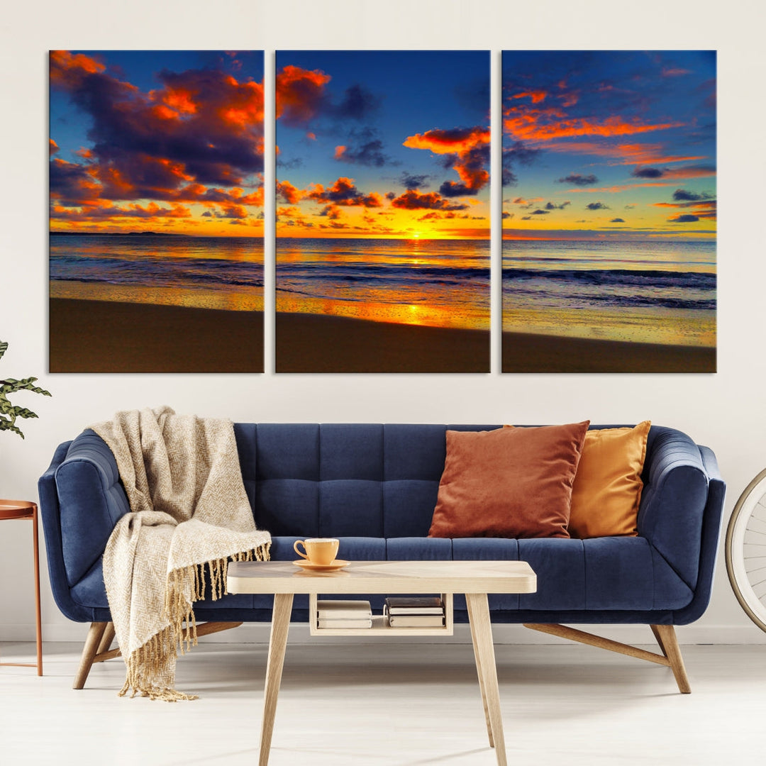 Marvellous Sunset Ocean Beach Landscape Wall Art Canvas Print