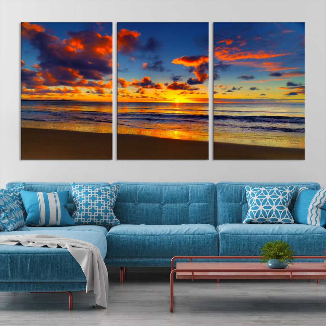 Marvellous Sunset Ocean Beach Landscape Wall Art Canvas Print