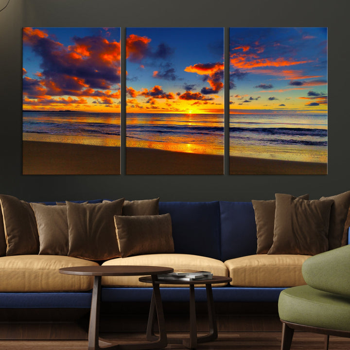 Marvellous Sunset Ocean Beach Landscape Wall Art Canvas Print