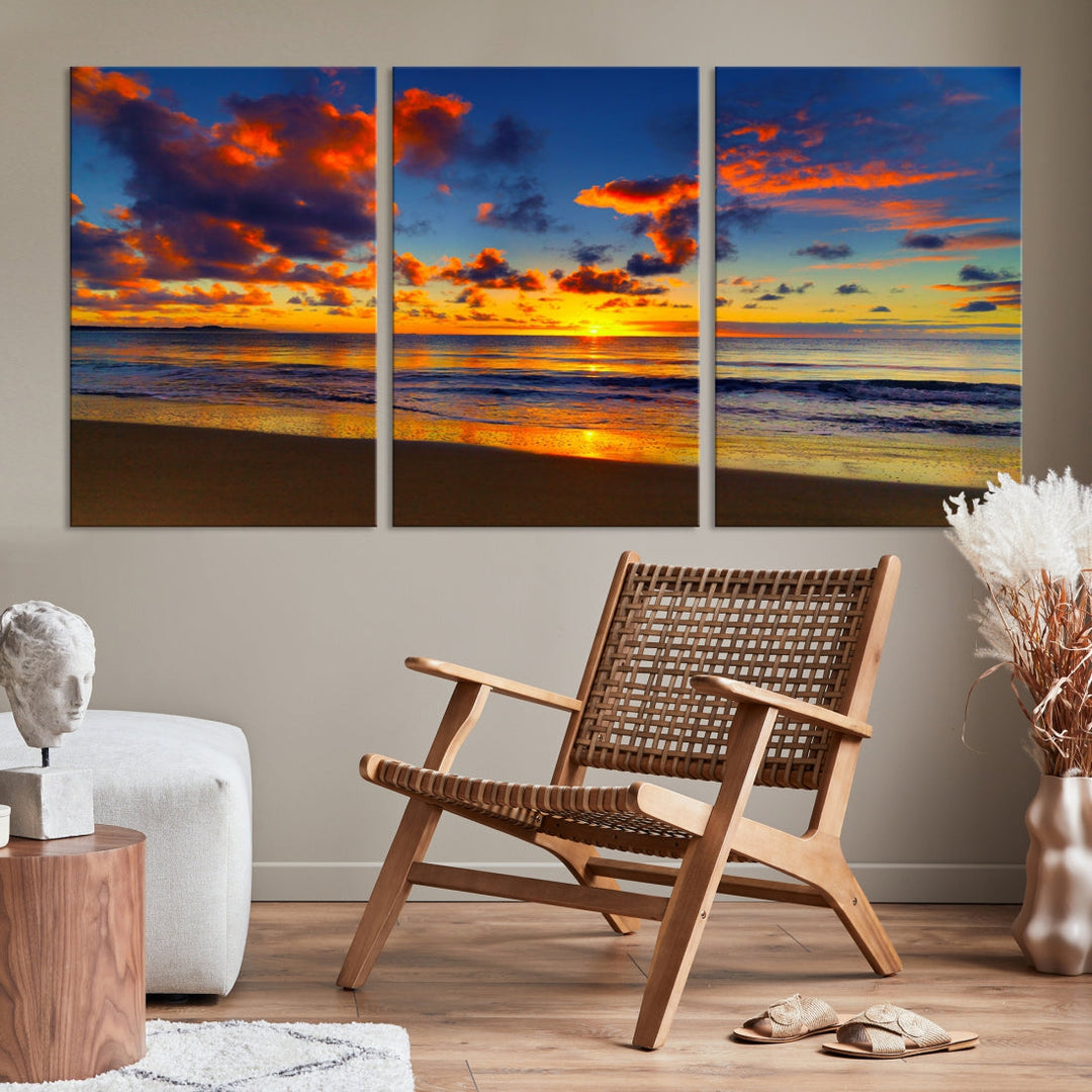 Marvellous Sunset Ocean Beach Landscape Wall Art Canvas Print