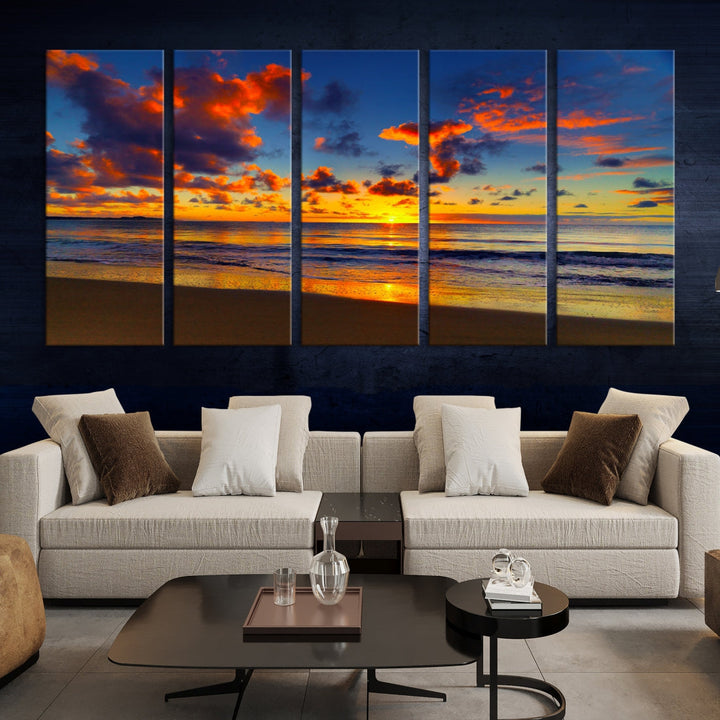 Marvellous Sunset Ocean Beach Landscape Wall Art Canvas Print