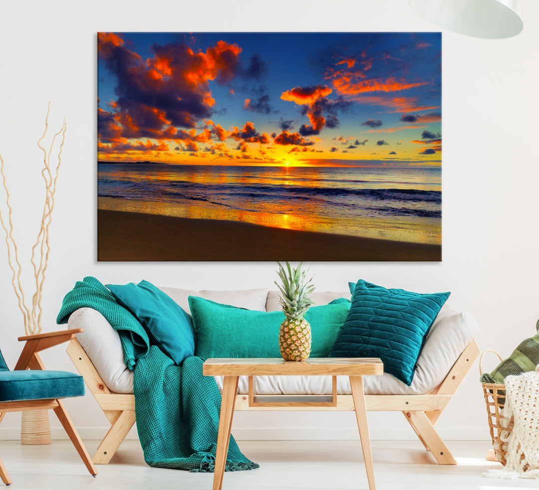 Marvellous Sunset Ocean Beach Landscape Wall Art Canvas Print