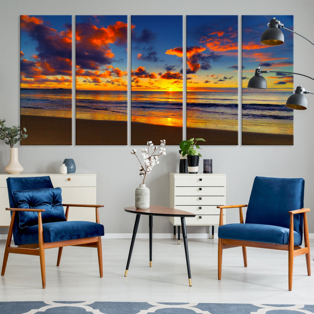 Marvellous Sunset Ocean Beach Landscape Wall Art Canvas Print