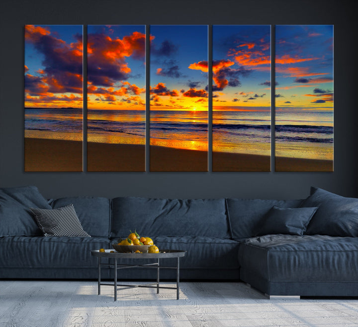 Marvellous Sunset Ocean Beach Landscape Wall Art Canvas Print