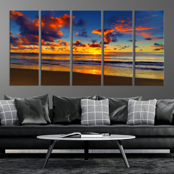 Marvellous Sunset Ocean Beach Landscape Wall Art Canvas Print