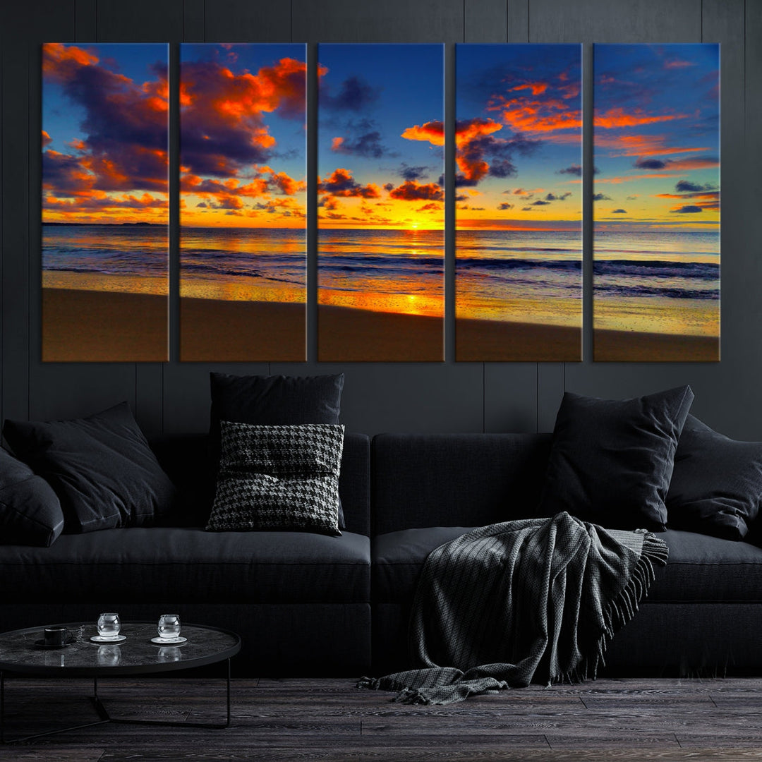 Marvellous Sunset Ocean Beach Landscape Wall Art Canvas Print