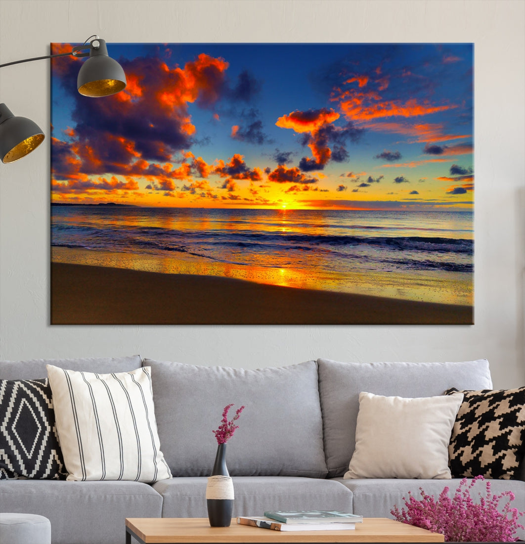 Marvellous Sunset Ocean Beach Landscape Wall Art Canvas Print