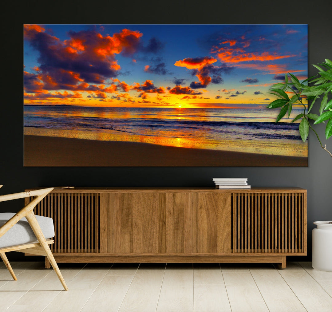 Marvellous Sunset Ocean Beach Landscape Wall Art Canvas Print