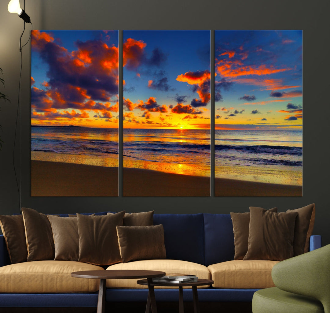 Marvellous Sunset Ocean Beach Landscape Wall Art Canvas Print