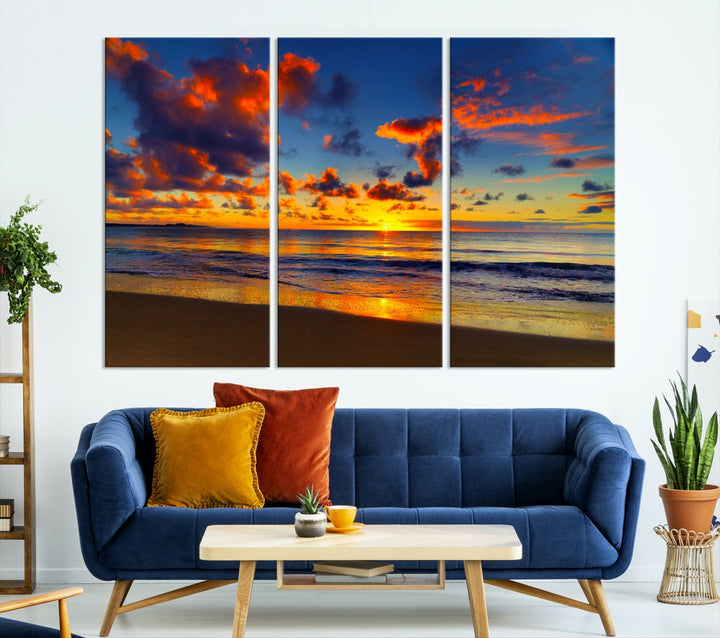 Marvellous Sunset Ocean Beach Landscape Wall Art Canvas Print