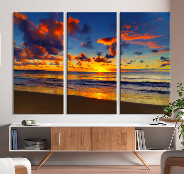 Marvellous Sunset Ocean Beach Landscape Wall Art Canvas Print