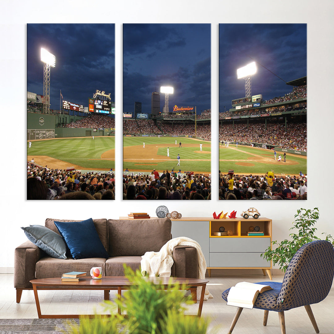 Massachusetts Fenway Park Prints Boston Red Sox Baseball Stadium Wall Art Canvas Print for Gift Baseball Lover, MLB Wall Art, Mancave Decor