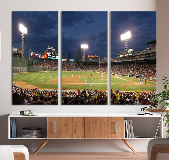 Massachusetts Fenway Park Prints Boston Red Sox Baseball Stadium Wall Art Canvas Print for Gift Baseball Lover, MLB Wall Art, Mancave Decor