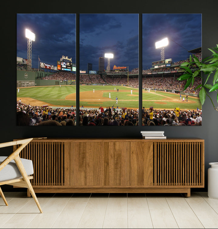 Massachusetts Fenway Park Prints Boston Red Sox Baseball Stadium Wall Art Canvas Print for Gift Baseball Lover, MLB Wall Art, Mancave Decor