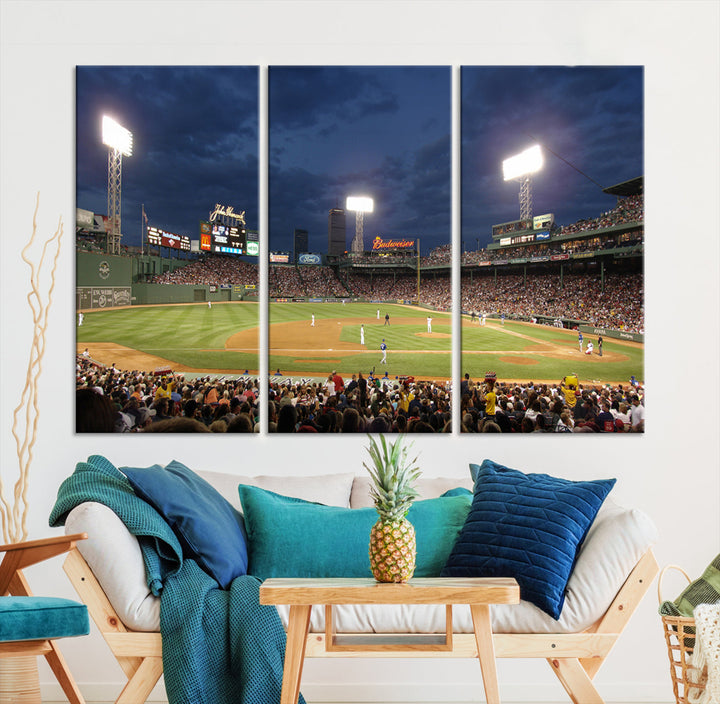 Massachusetts Fenway Park Prints Boston Red Sox Baseball Stadium Wall Art Canvas Print for Gift Baseball Lover, MLB Wall Art, Mancave Decor