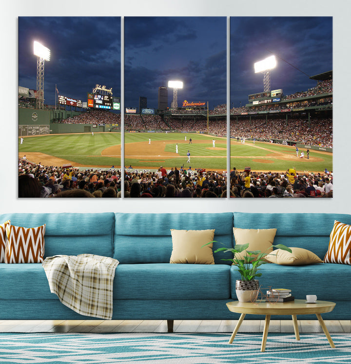 Massachusetts Fenway Park Prints Boston Red Sox Baseball Stadium Wall Art Canvas Print for Gift Baseball Lover, MLB Wall Art, Mancave Decor