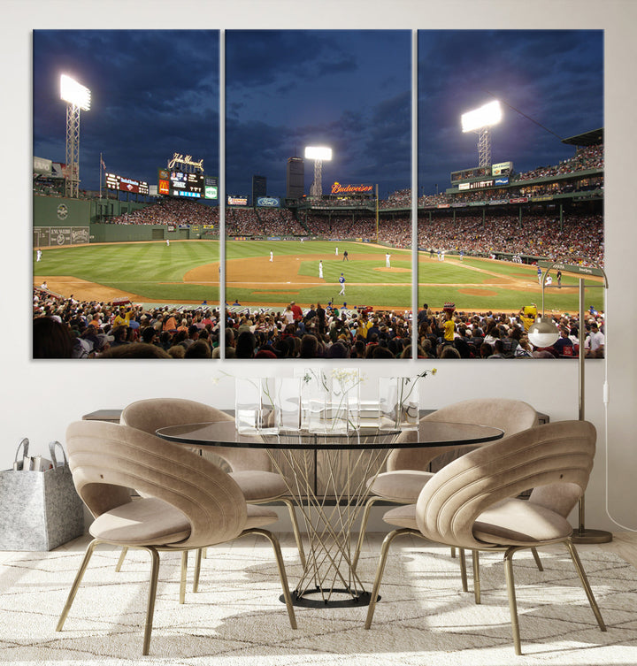 Massachusetts Fenway Park Prints Boston Red Sox Baseball Stadium Wall Art Canvas Print for Gift Baseball Lover, MLB Wall Art, Mancave Decor