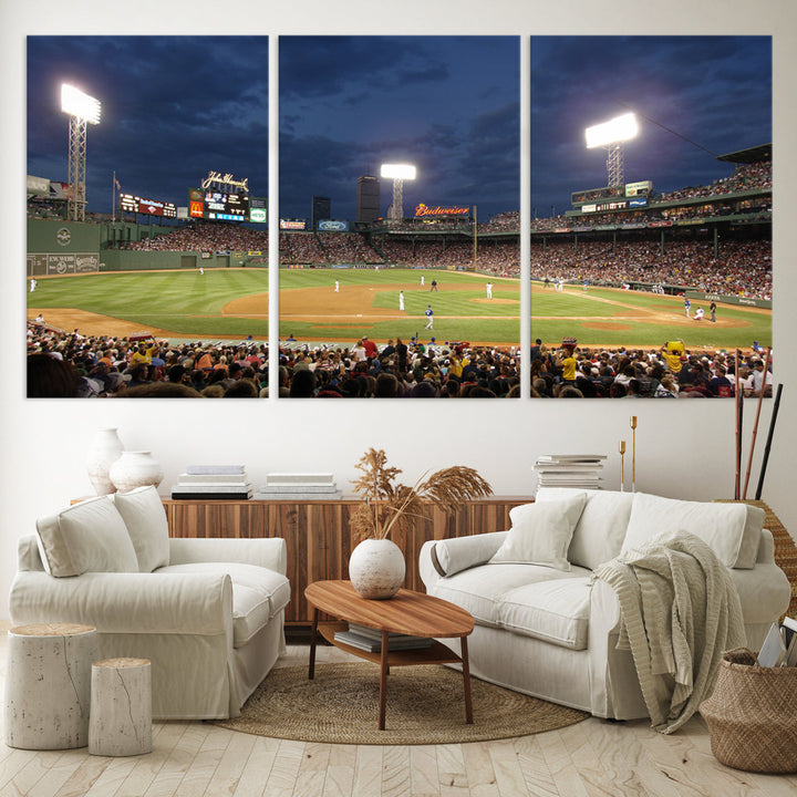 Massachusetts Fenway Park Prints Boston Red Sox Baseball Stadium Wall Art Canvas Print for Gift Baseball Lover, MLB Wall Art, Mancave Decor