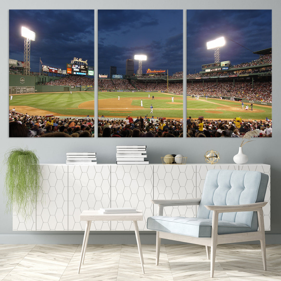 Massachusetts Fenway Park Prints Boston Red Sox Baseball Stadium Wall Art Canvas Print for Gift Baseball Lover, MLB Wall Art, Mancave Decor