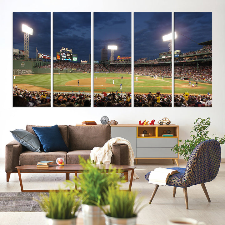 Massachusetts Fenway Park Prints Boston Red Sox Baseball Stadium Wall Art Canvas Print for Gift Baseball Lover, MLB Wall Art, Mancave Decor