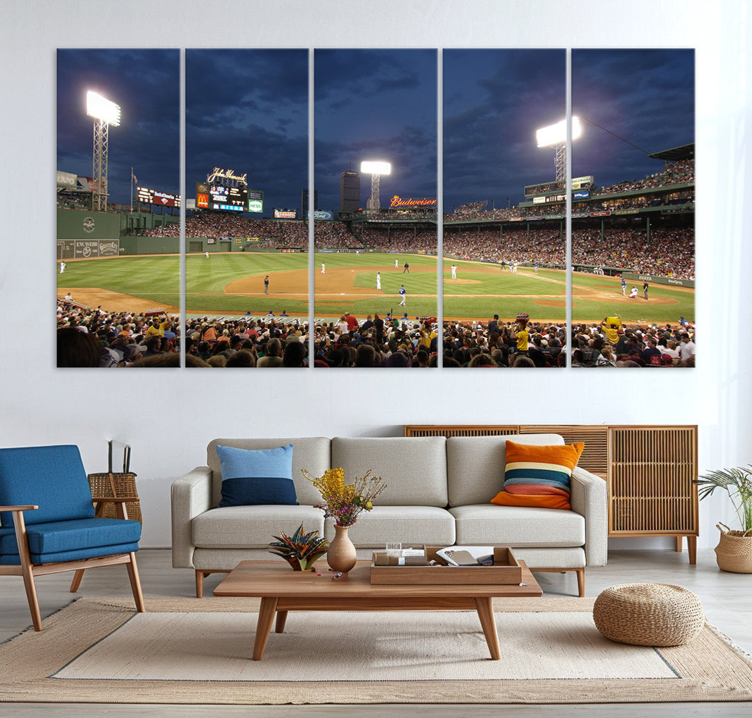 Massachusetts Fenway Park Prints Boston Red Sox Baseball Stadium Wall Art Canvas Print for Gift Baseball Lover, MLB Wall Art, Mancave Decor