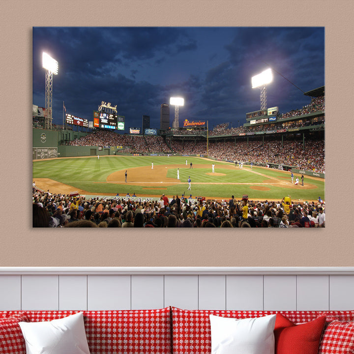 Massachusetts Fenway Park Prints Boston Red Sox Baseball Stadium Wall Art Canvas Print for Gift Baseball Lover, MLB Wall Art, Mancave Decor