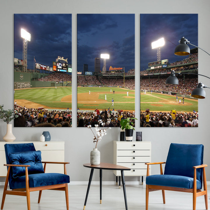 Massachusetts Fenway Park Prints Boston Red Sox Baseball Stadium Wall Art Canvas Print for Gift Baseball Lover, MLB Wall Art, Mancave Decor