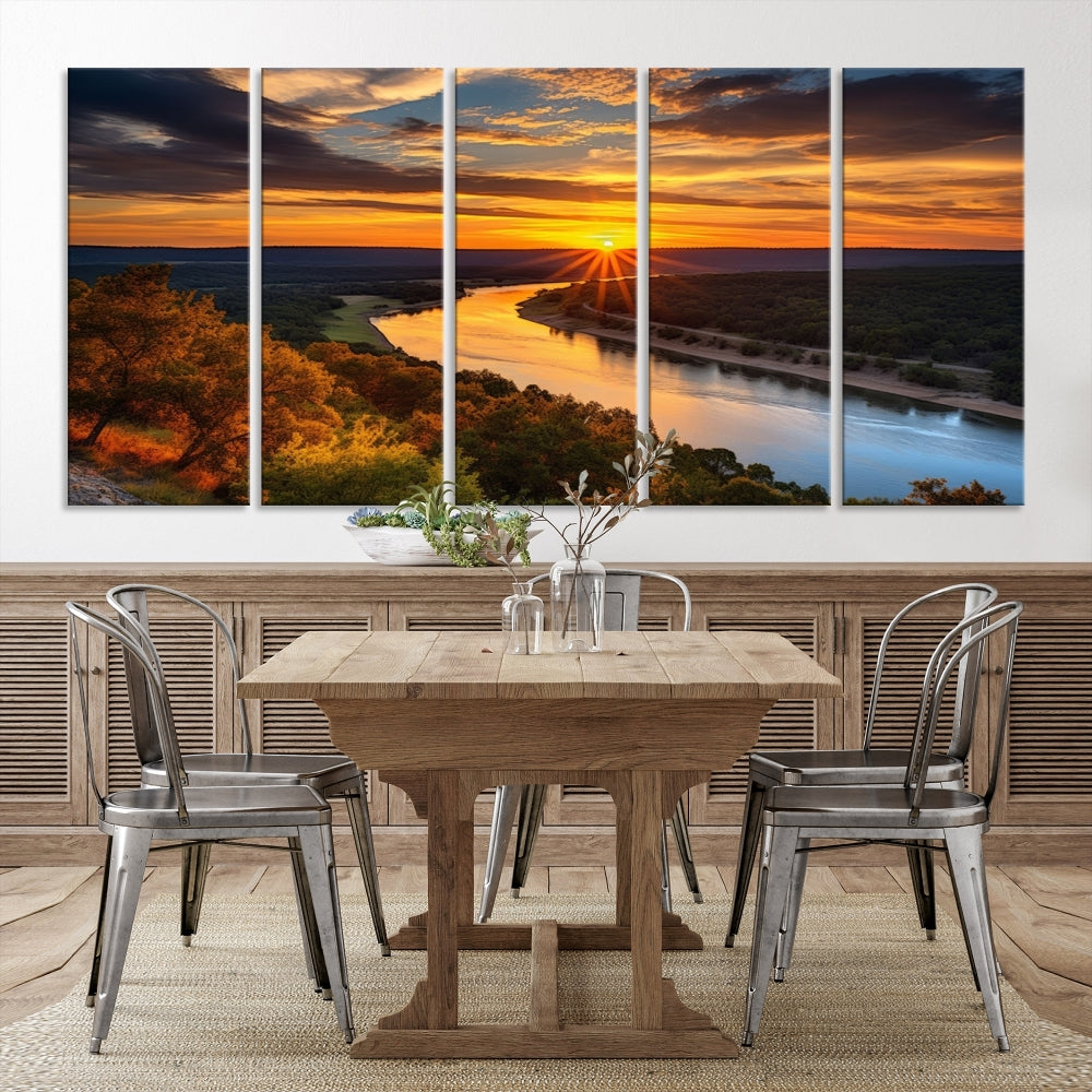 Mesmerizing Sunset Landscape Wall Art Green Meadow Nature Canvas Print Set of Print