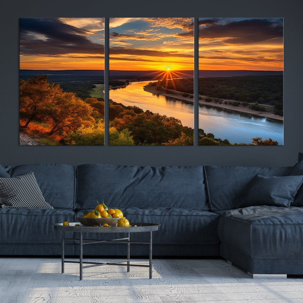 Mesmerizing Sunset Landscape Wall Art Green Meadow Nature Canvas Print Set of Print