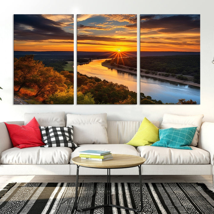 Mesmerizing Sunset Landscape Wall Art Green Meadow Nature Canvas Print Set of Print