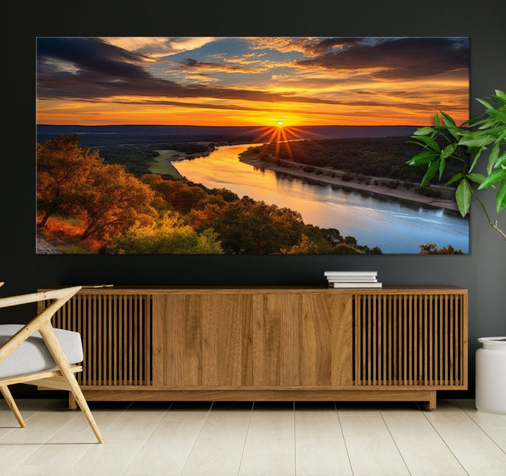 Mesmerizing Sunset Landscape Wall Art Green Meadow Nature Canvas Print Set of Print