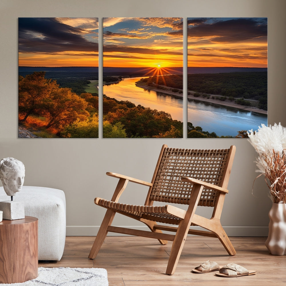 Mesmerizing Sunset Landscape Wall Art Green Meadow Nature Canvas Print Set of Print