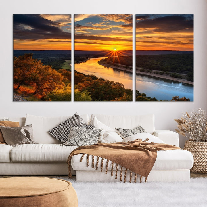 Mesmerizing Sunset Landscape Wall Art Green Meadow Nature Canvas Print Set of Print