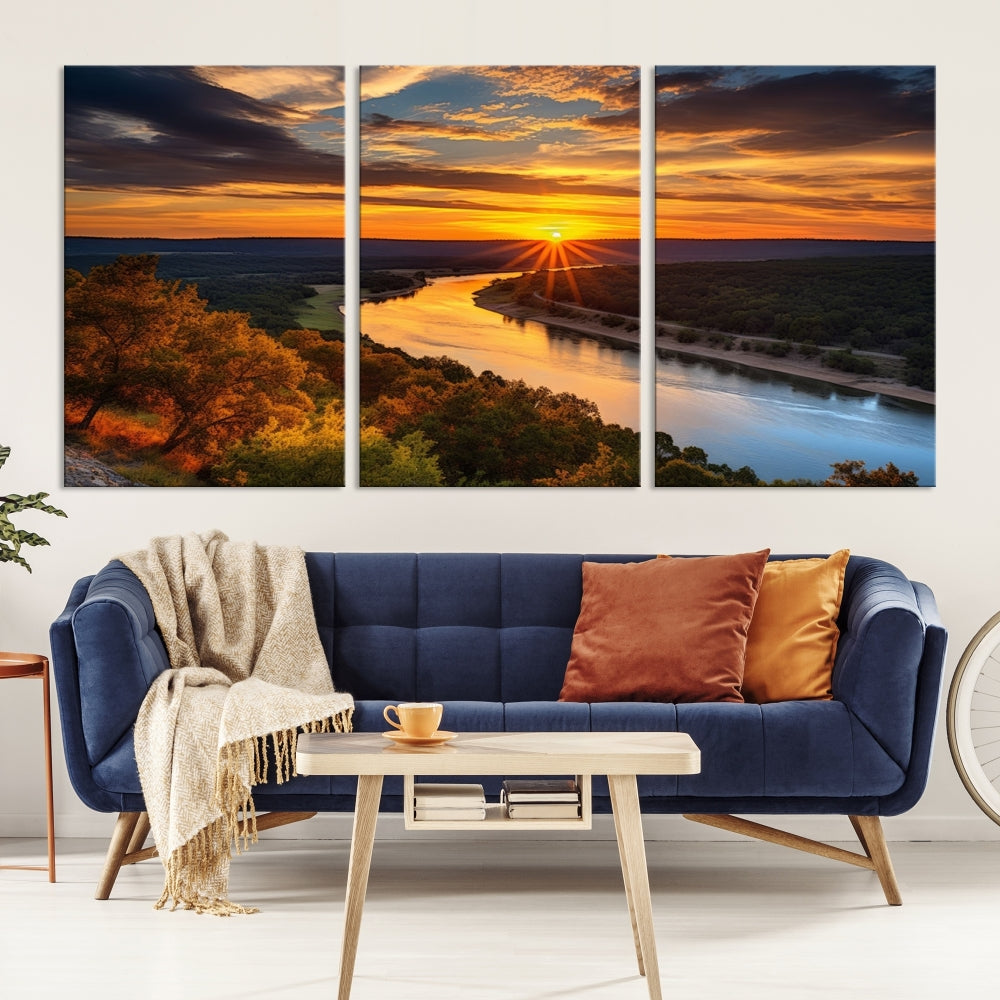 Mesmerizing Sunset Landscape Wall Art Green Meadow Nature Canvas Print Set of Print