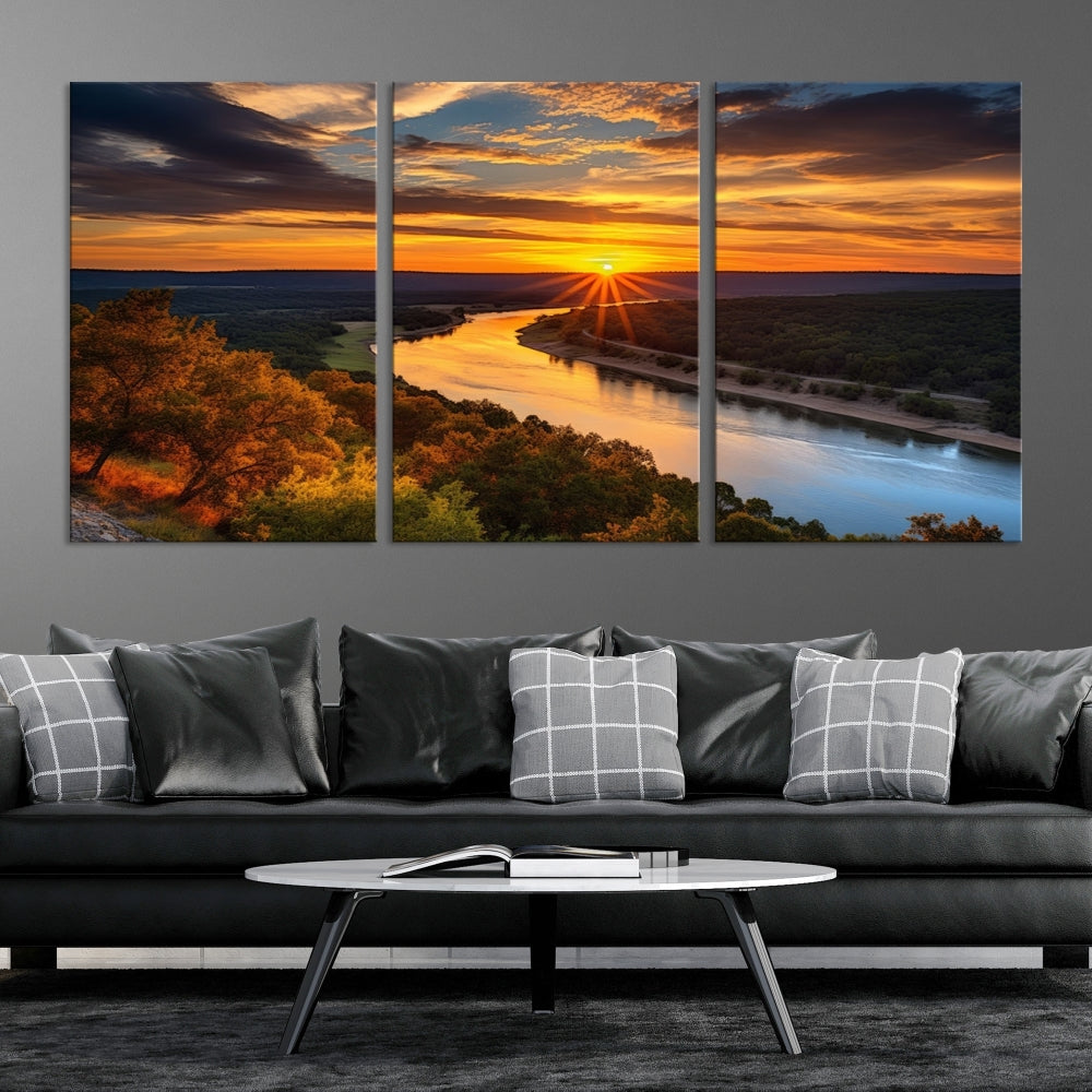 Mesmerizing Sunset Landscape Wall Art Green Meadow Nature Canvas Print Set of Print