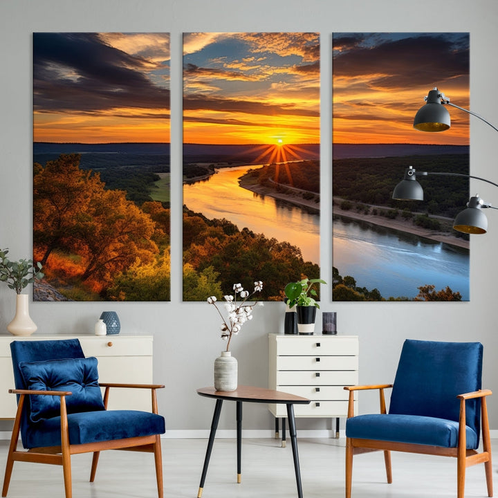 Mesmerizing Sunset Landscape Wall Art Green Meadow Nature Canvas Print Set of Print