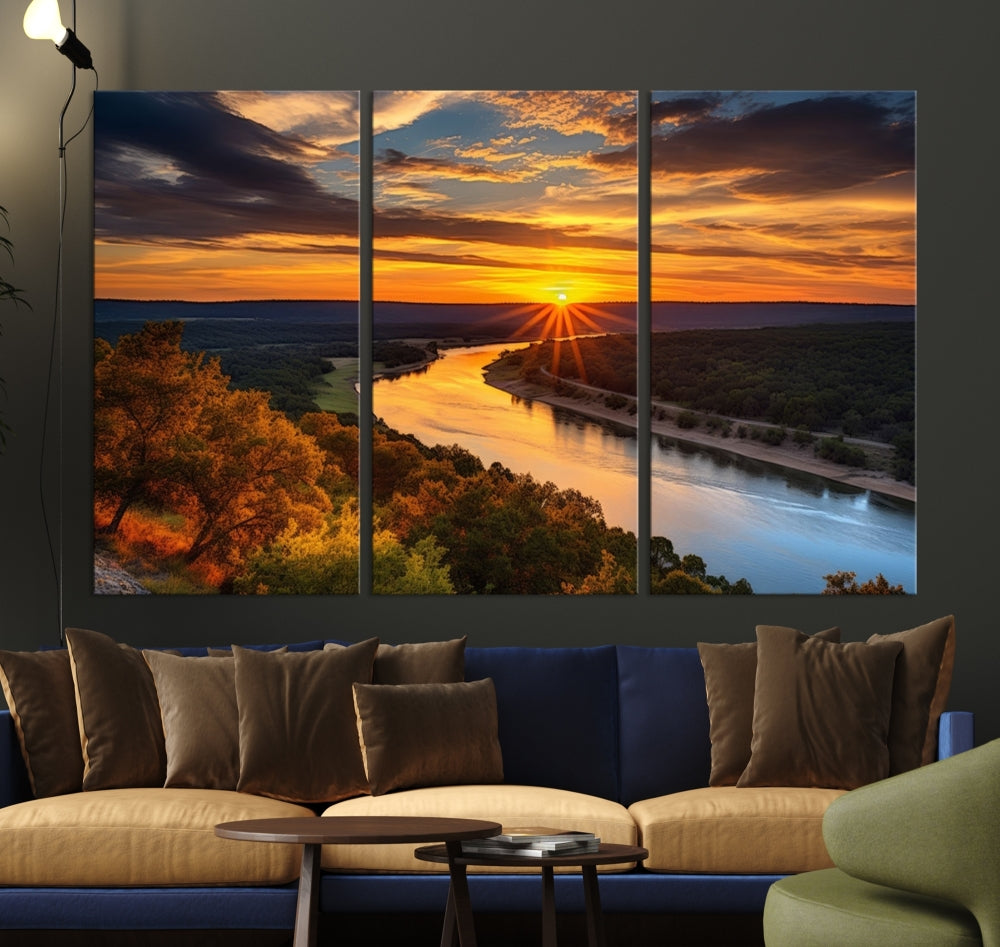 Mesmerizing Sunset Landscape Wall Art Green Meadow Nature Canvas Print Set of Print