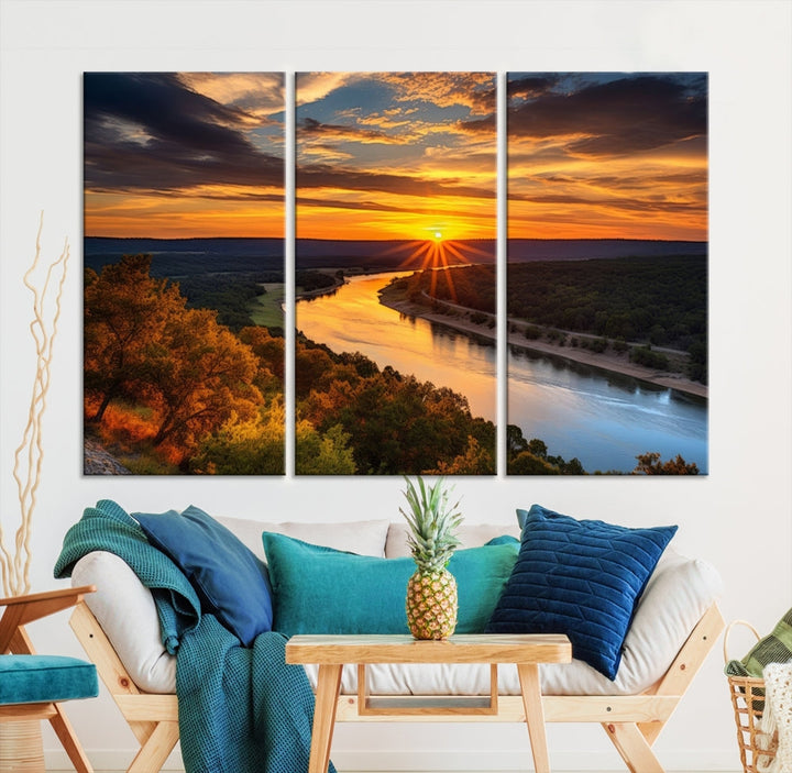 Mesmerizing Sunset Landscape Wall Art Green Meadow Nature Canvas Print Set of Print