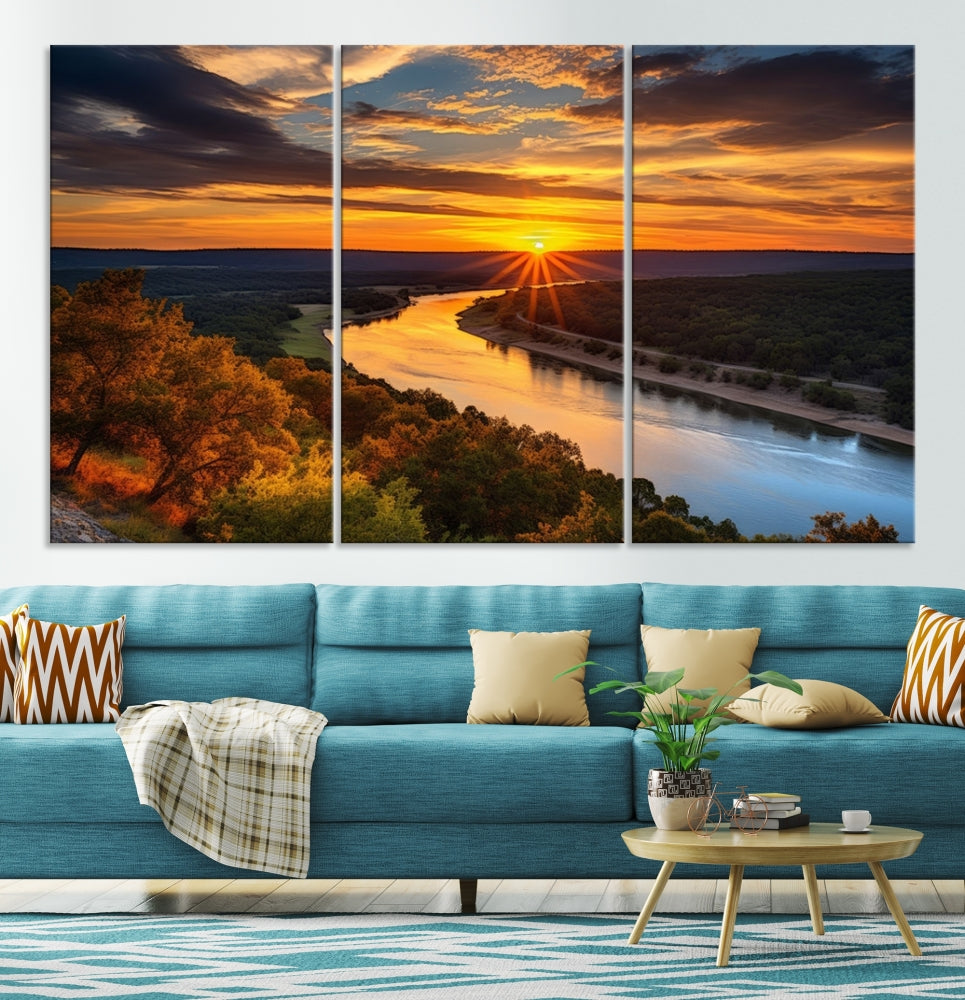 Mesmerizing Sunset Landscape Wall Art Green Meadow Nature Canvas Print Set of Print