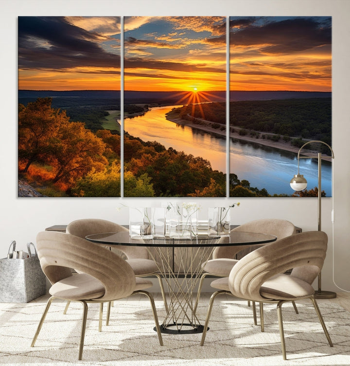 Mesmerizing Sunset Landscape Wall Art Green Meadow Nature Canvas Print Set of Print