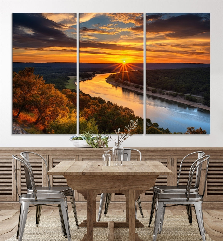 Mesmerizing Sunset Landscape Wall Art Green Meadow Nature Canvas Print Set of Print