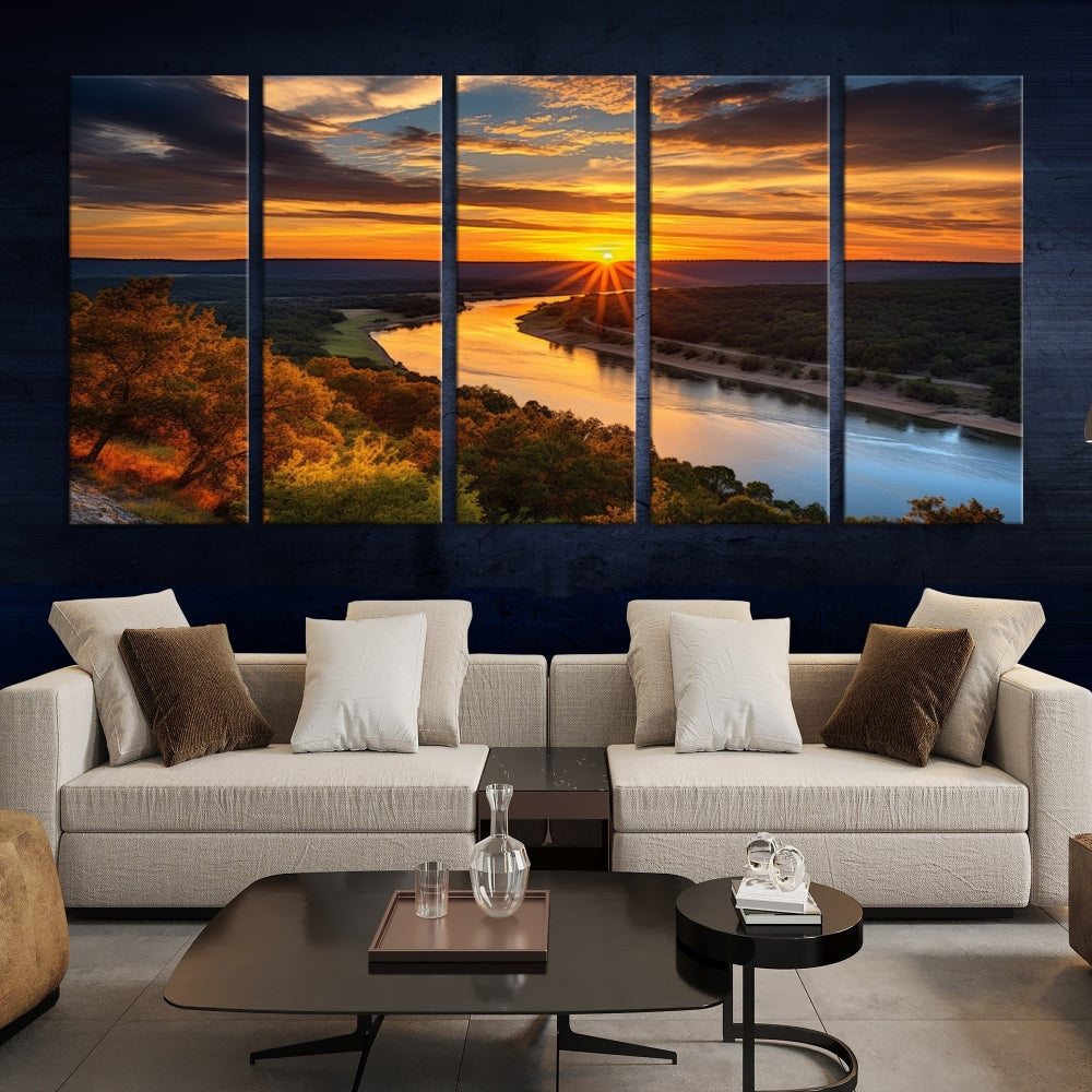 Mesmerizing Sunset Landscape Wall Art Green Meadow Nature Canvas Print Set of Print