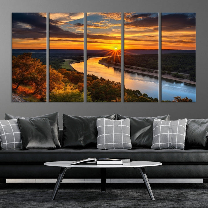 Mesmerizing Sunset Landscape Wall Art Green Meadow Nature Canvas Print Set of Print