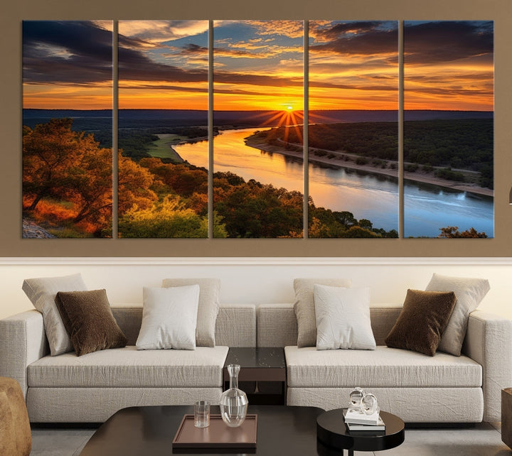 Mesmerizing Sunset Landscape Wall Art Green Meadow Nature Canvas Print Set of Print