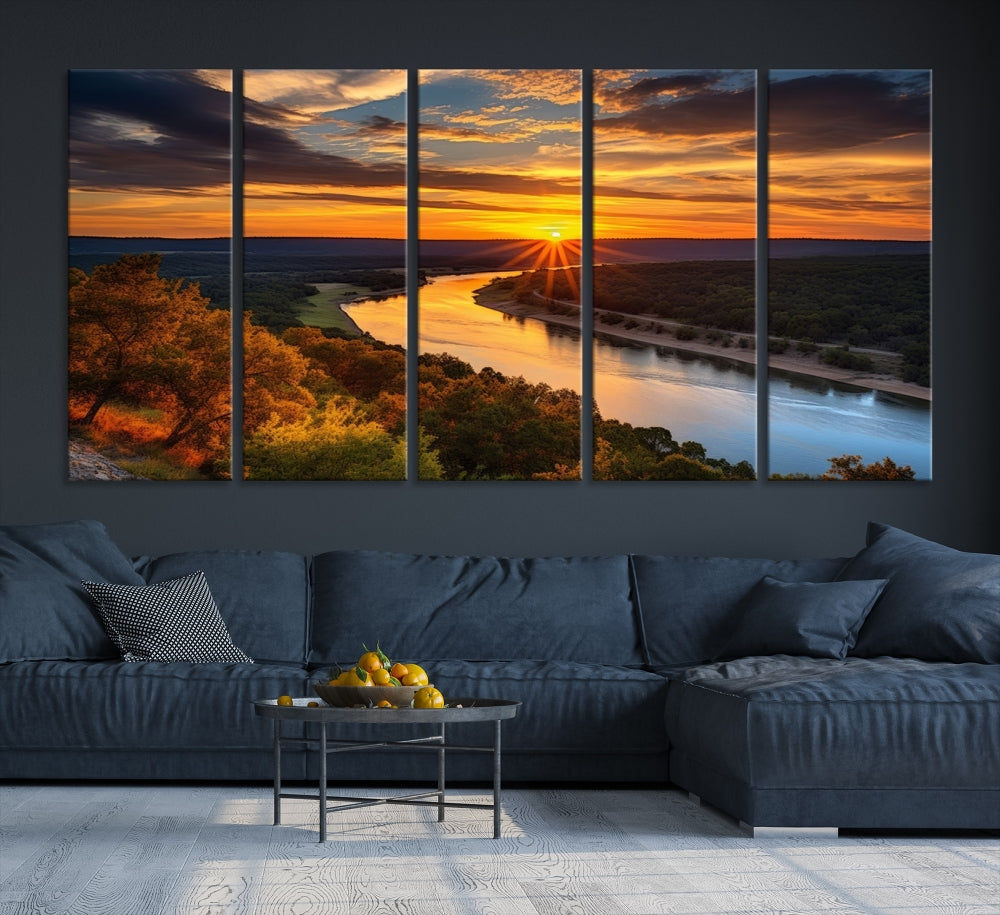 Mesmerizing Sunset Landscape Wall Art Green Meadow Nature Canvas Print Set of Print