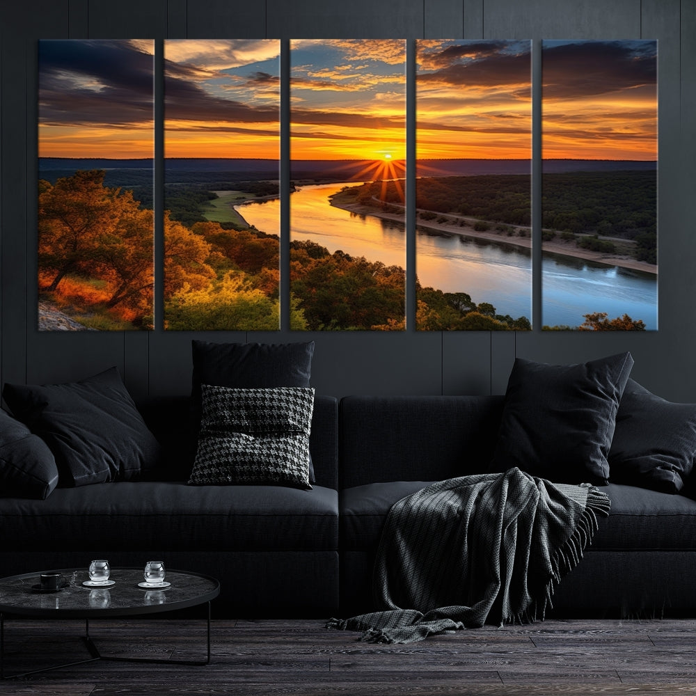 Mesmerizing Sunset Landscape Wall Art Green Meadow Nature Canvas Print Set of Print