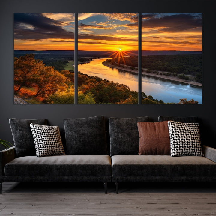 Mesmerizing Sunset Landscape Wall Art Green Meadow Nature Canvas Print Set of Print