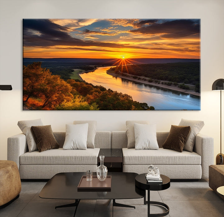 Mesmerizing Sunset Landscape Wall Art Green Meadow Nature Canvas Print Set of Print