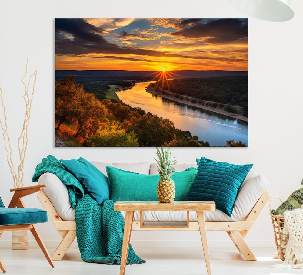 Mesmerizing Sunset Landscape Wall Art Green Meadow Nature Canvas Print Set of Print